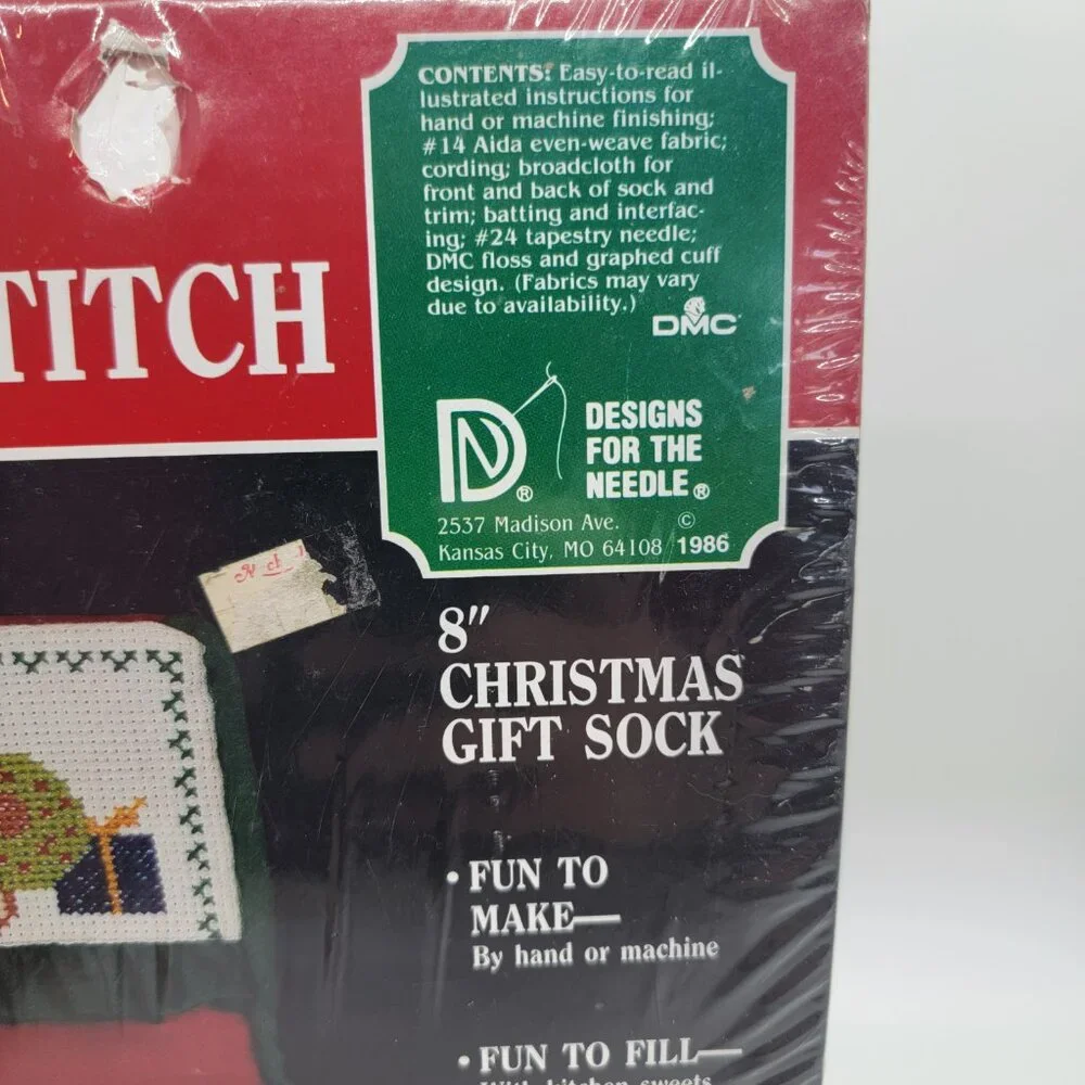 Vintage Counted Cross Stitch Christmas Bear Sock Stocking #9804 DMC Designs Gift - Picture 4 of 12